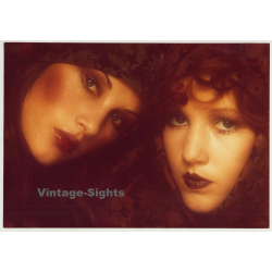 Close-Up Of 2 Women's Faces / Fashion - Lace (Vintage Photo 1980s WOLFGANG KLEIN ~DIN A3)