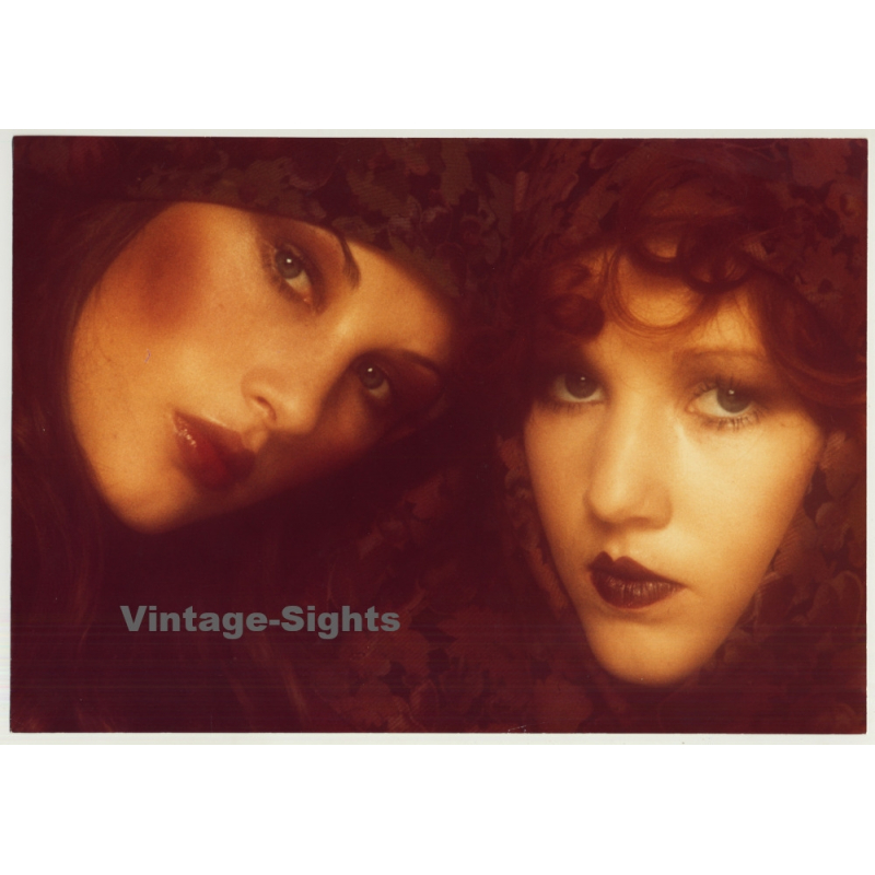 Close-Up Of 2 Women's Faces / Fashion - Lace (Vintage Photo 1980s WOLFGANG KLEIN ~DIN A3)