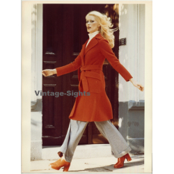 Classy Blonde Female Model In Red Wool Coat (Vintage Photo 1980s WOLFGANG KLEIN ~DIN A3)