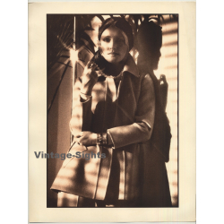 Elegant Female Model In Wool Coat  / Headgear - Sepia (Vintage Photo 1980s WOLFGANG...