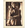 Elegant Female Model In Wool Coat  / Headgear - Sepia (Vintage Photo 1980s WOLFGANG KLEIN ~DIN A3)