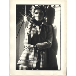 Elegant Female Model In Wool Coat *2 / Headgear - B&W (Vintage Photo 1980s WOLFGANG...