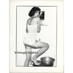 Seductive Female Model In White Lingerie / Suspenders (Vintage Photo 1980s WOLFGANG KLEIN ~DIN A3)
