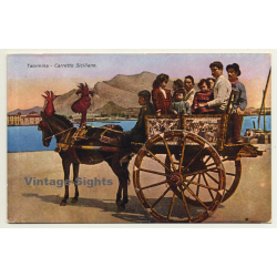 Taormina / Sicily: Carro Siciliano / Donkey With Cart (Vintage Postcard)