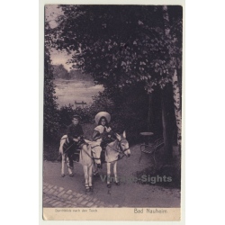 Bad Nauheim / Germany: Durchblick Zum Teich / Kids On Donkeys (Vintage Postcard 1906)
