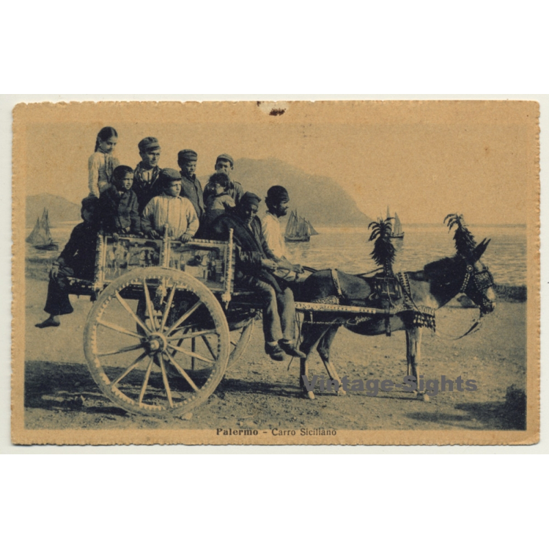 Palermo / Sicily: Carro Siciliano - Donkey Cart (Vintage Postcard 1913)