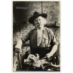 Portrait Of Belgian Blacksmith At Work (Vintage Photo B/W ~1930s/1940s)