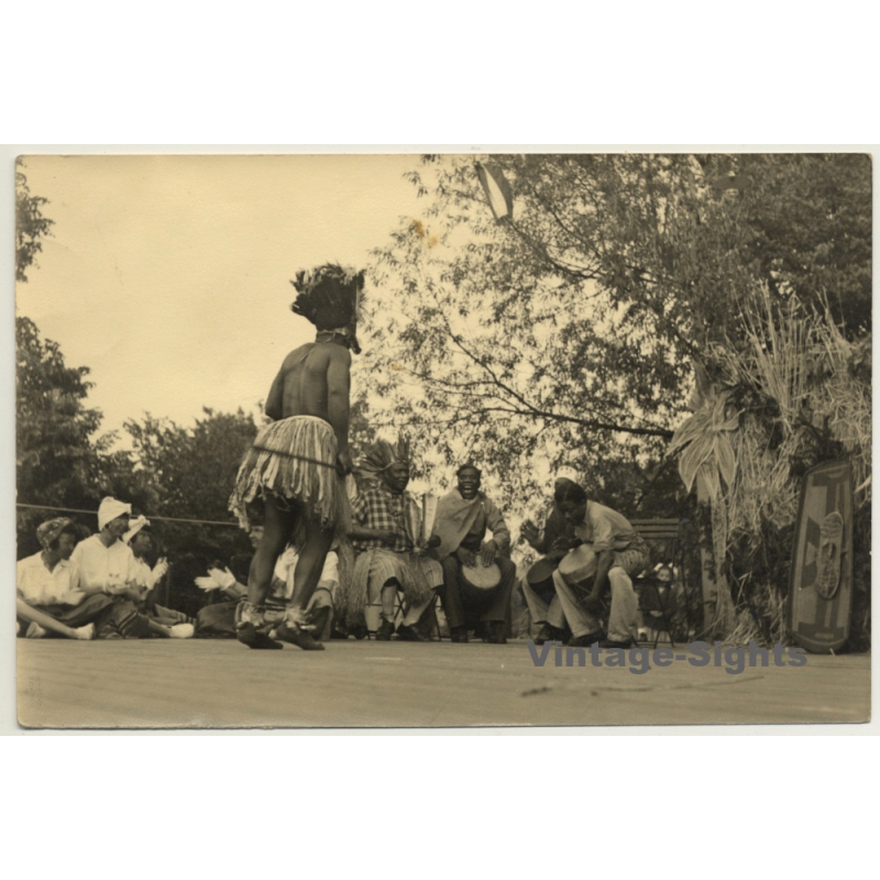 Africa: Tribal Dancer & Musicians / Headdress - Bamileke? (Vintage Photo 1940s/1950s)