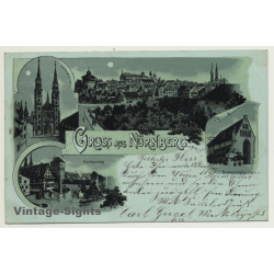 Germany: Gruss Aus Nürnberg / Moonlight (Vintage PC Litho 1898)