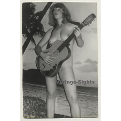 Tall Nude Blonde With Guitar / Photo Wallpaper (Vintage Photo GDR 1970s/1980s)
