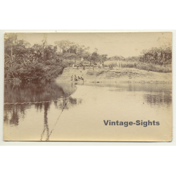 Congo-Belge: Passage De La Huma / Raft - River Crossing (Vintage Photo ~1910s)