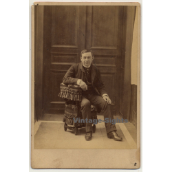 Older Man On Fancy Stool / Boots (Vintage Cabinet Card ~1870s/1880s)