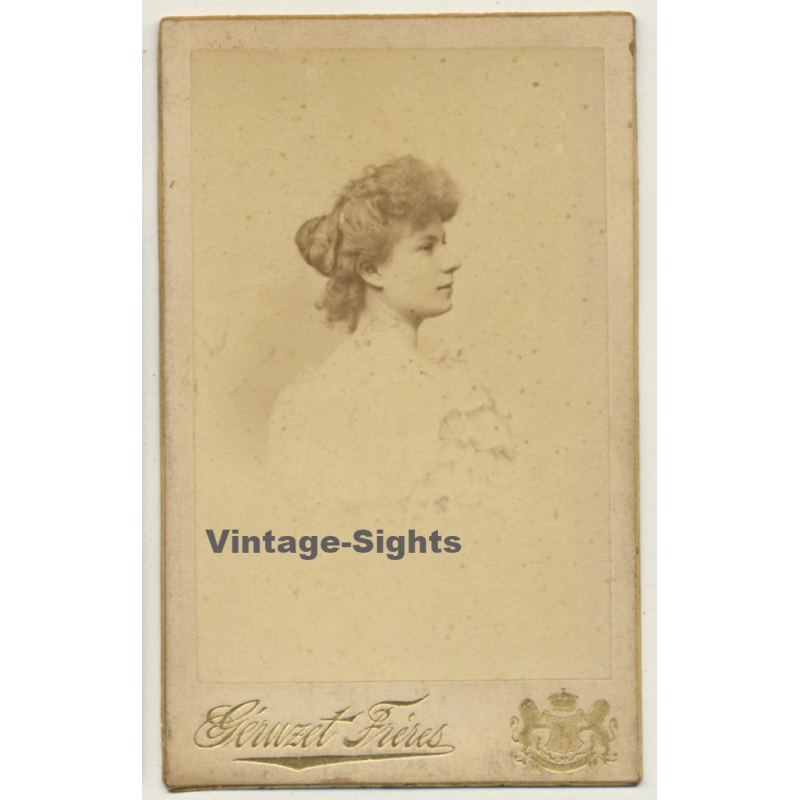 Geruzet Frères / Bruxelles: Portrait Of Young Woman / Hairstyle (Vintage Carte De Visite / CDV ~1880s)