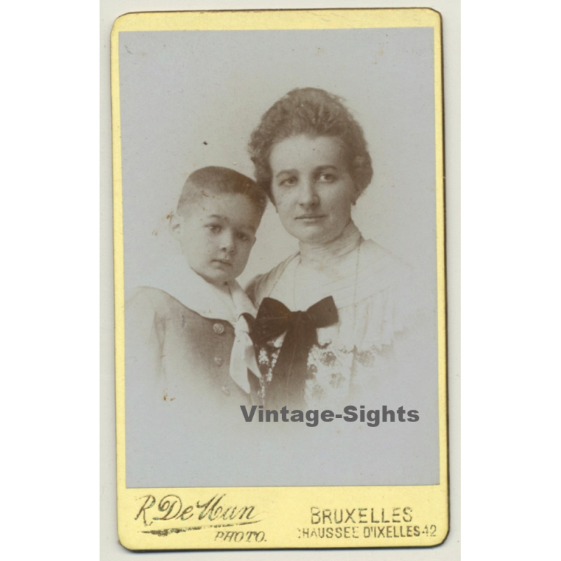 R. De Man - Bruxelles: Portrait Mother & Baby Boy (Vintage Carte De Visite / CDV ~1880s/1890s)