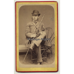 Belgium: Man With Large Sideburns, Hat & Walking Stick (Vintage Carte De Visite / CDV ~1870s/1880s)