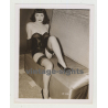 Bettie Page Wearing Corsage,Silk Gloves & Stockings (Vintage Irving Klaw Photo 1950s)