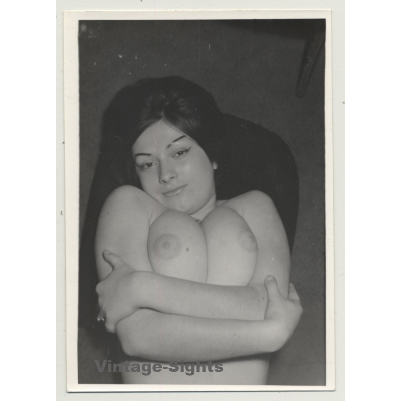 Busty Brunette Woman Teases Camera (Vintage Photo B/W 1950s/1960s)