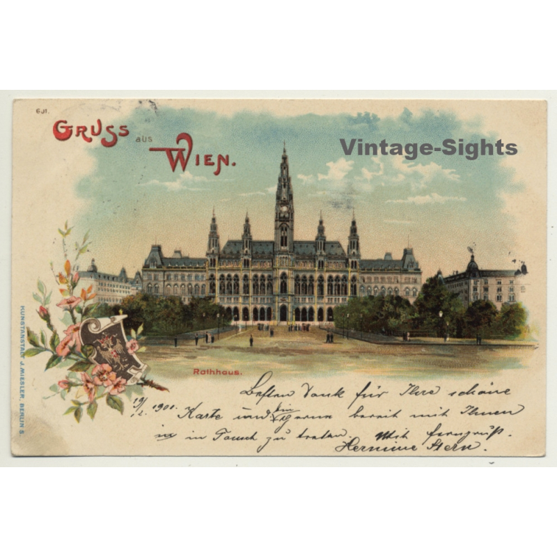 Vienna / Austria: Rathaus / Gruss Aus Wien (Vintage PC Litho 1900)