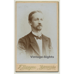 J. Levaque / Bruxelles:  Portrait Of Man / Beard - Tie & Bow (Vintage Carte De Visite / CDV ~1890s)
