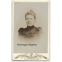V. Froment / Bruxelles: Belgian Woman - Victorian Blouse - Updo (Vintage Carte De Visite / CDV ~1890s)
