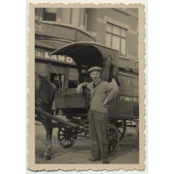 Ixelles / Belgium: Guy In Front Of Horse-Drawn Carriage / 28 Caulier (Vintage Photo ~1920s)