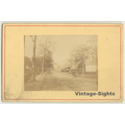 France?: Unidentified Street In Village / Hunter & Dog (Vintage Cabinet Card ~1870s/1880s)