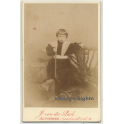 J. Van Der Paal / Anvers: Little Girl Poses With Rifle (Vintage Cabinet Card ~1880s/1890s)