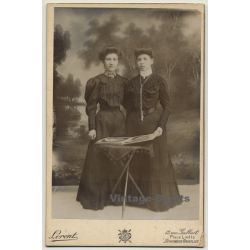 Lorent / Bruxelles: Portrait Of 2 Females In Victorian Robes (Vintage Cabinet Card ~1880s/1890s)
