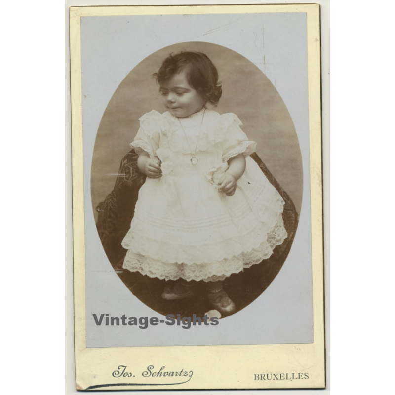 Jos. Schvartz / Bruxelles: Little Baby Girl In White Dress (Vintage Cabinet Card ~1880s/1890s)