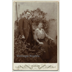 Portrait Of An Older Couple / Backyard (Vintage Cabinet Card 1915)