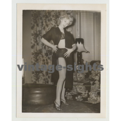 Pinup Opens Morning Gown & Gives A Peek On Her Lingerie  (Vintage Amateur Photo 1950s)