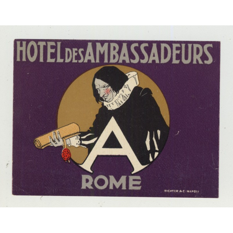 Hotel Des Ambassadeurs / Rome - Italy (Vintage Luggage Label: Richter)