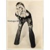 Racy Blonde Woman In Denim Flares Bends Over / Cleavage (Vintage Photo 1970s)