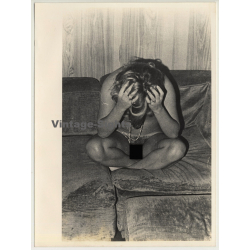 Natural Nude Blonde Woman *3 / On Couch (Vintage Photo ~ 60s/70s 24x18 CM)