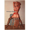 1950s Girl On Wooden Stool / No Panties - Lingerie (Vintage Pinup PC)