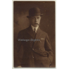 Handsome Man With Bowler Hat In Double Breasted Suit (Vintage RPPC ~ 1920s/1930s)