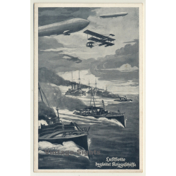 Luftflotte Begleitet Kriegsschiffe / Zeppelin (Vintage PC Aviation ~1910s)