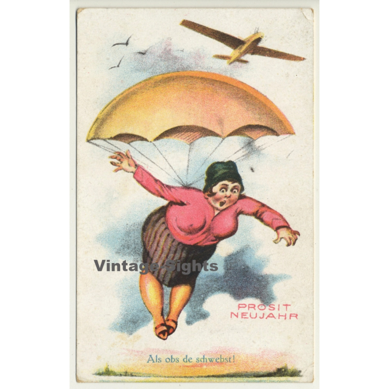 Prosit Neujahr / Als Obs De Schwebst! Woman - Parachute (Vintage PC Aviation)
