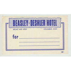 Beasley - Deshler Hotel - Columbus, Ohio / USA (Vintage Postal Label)