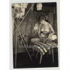 Nude Woman In Beach House Drinks Wine / Tan Lines - 50s Interior  (Vintage Amateur Photo 1950s)