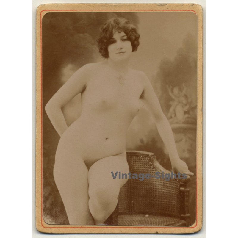 Chubby Shorthaired Nude / Small Boobs - Victorian Era (Vintage Carte De Visite / CDV ~1890s)