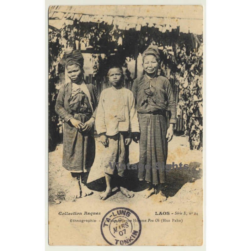 Laos / Indochina: Femmes & Jeune Homme Pou Ok - Hua Pahn (Vintage PC 1907 Ethnic) Laos / Indochina: Femmes & Jeune Homme Pou Ok - Hua Pahn (Vintage PC 1907 Ethnic)