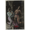 Nude Woman In Dungeon *4 / Hooded Men - BDSM (Hand Tinted RPPC ~1920s/1930s)
