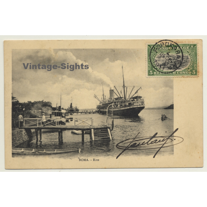 Boma / Congo Belge: Steamship At Landing Bridge / River (Vintage PC 1912) Boma / Congo Belge: Steamship At Landing Bridge / River (Vintage PC 1912)