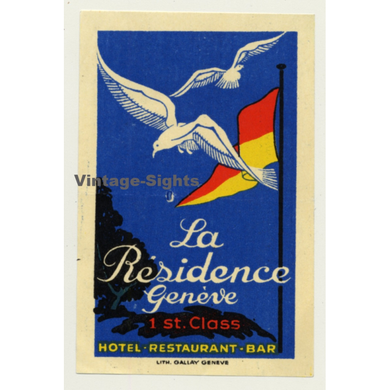 Geneva / Switzerland: Hotel La Résidence (Vintage Luggage Label)