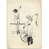 French BDSM Drawings *8 / Domina & Maids - Whip (Vintage Photo ~1930s)