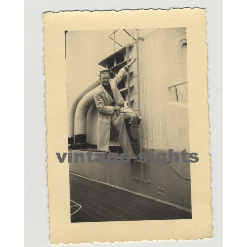 Stylish Good Looking Man On Board Of Ship  (Vintage Photo Gay Int)