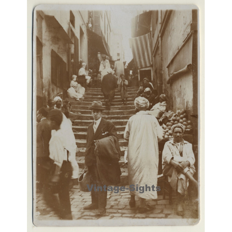 Maghreb: Tourist In Busy Old Town Alley / Fruits - Berber (Vintage Photo ~1920s)