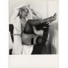 Perky Blonde Nude Showgirl In Faux Fur Coat / Fishnets (Vintage Photo: Seufert ~1960s)
