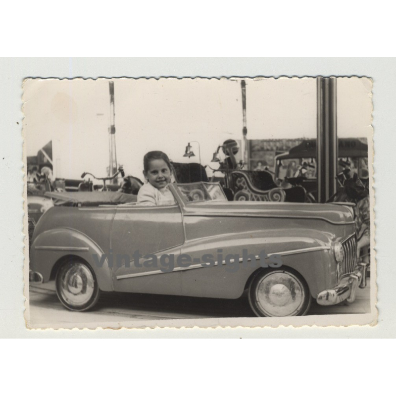 Manolita In Carousel Car / Fira Del Ram - Palma de Mallorca 1952 (Vintage Photo)